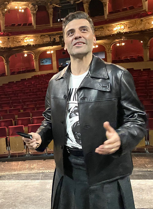 Oscar Isaac Black Leather Jacket – Oscar Isaac wearing the look, photo 2