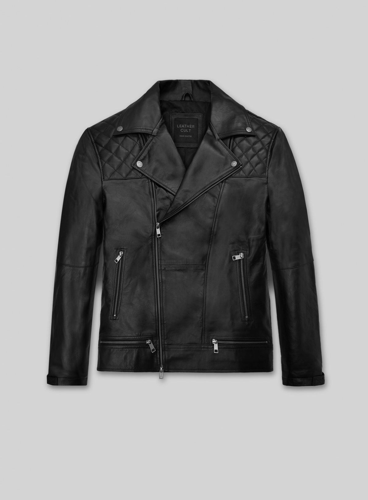 Patrick J. Adams Suits Black Biker Leather Jacket – front view