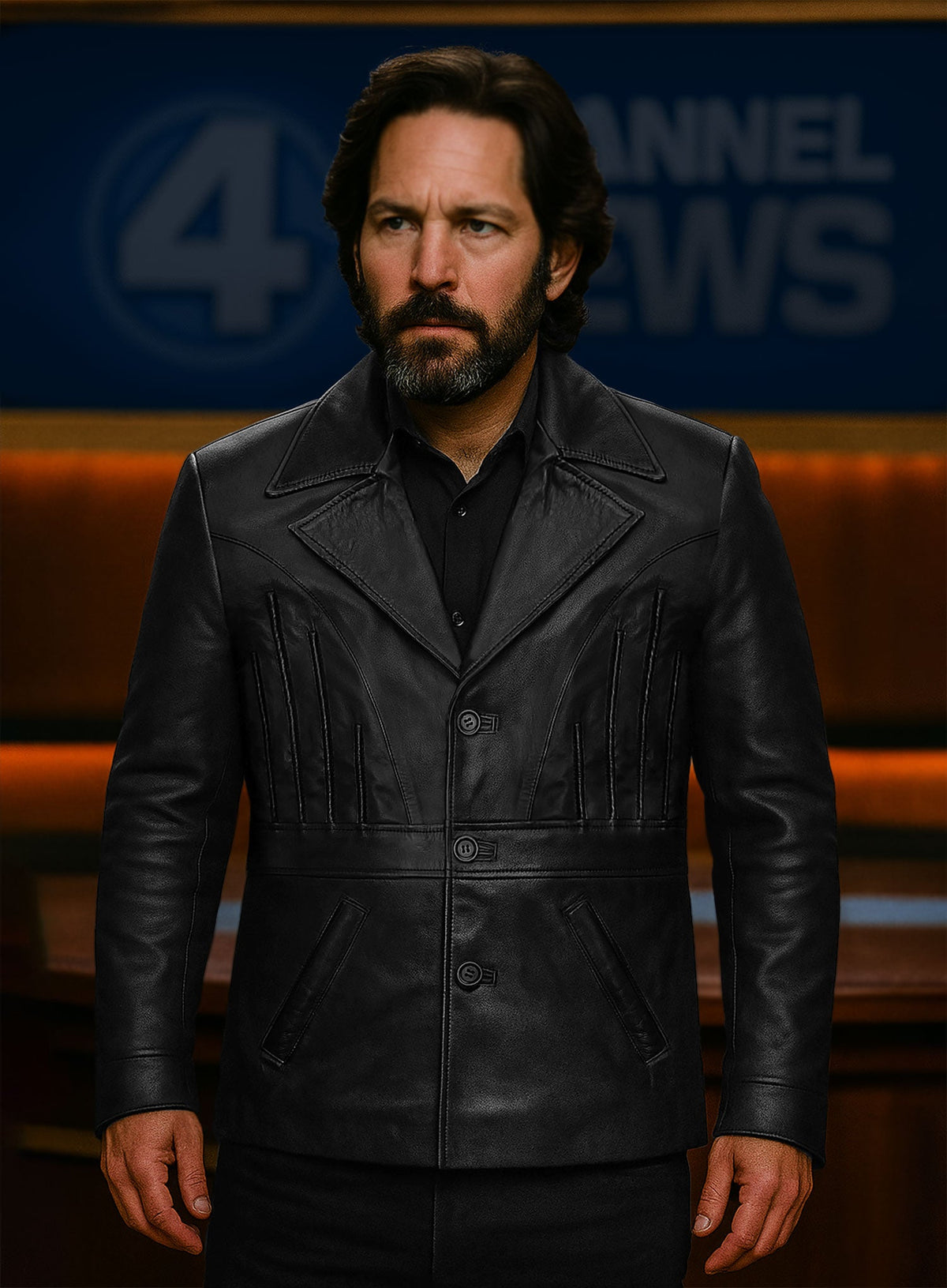 Paul Rudd Anchorman 2: The Legend Continues Black Leather Jacket – alternate view