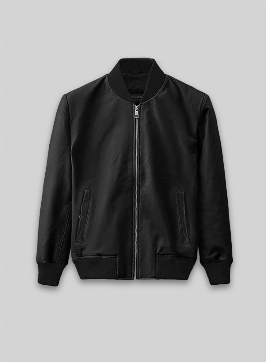 Pitbull Black Bomber Leather Jacket – front view