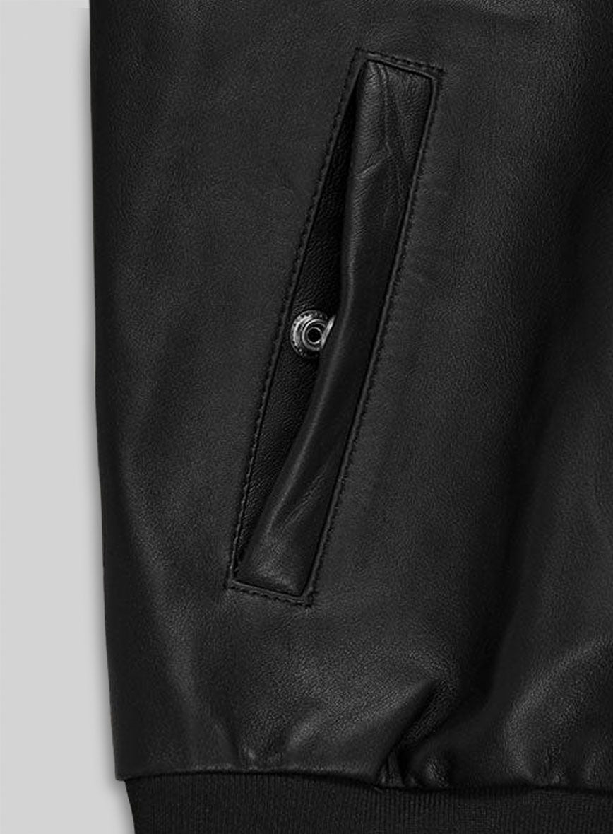 Pitbull Black Bomber Leather Jacket – close-up and worn views