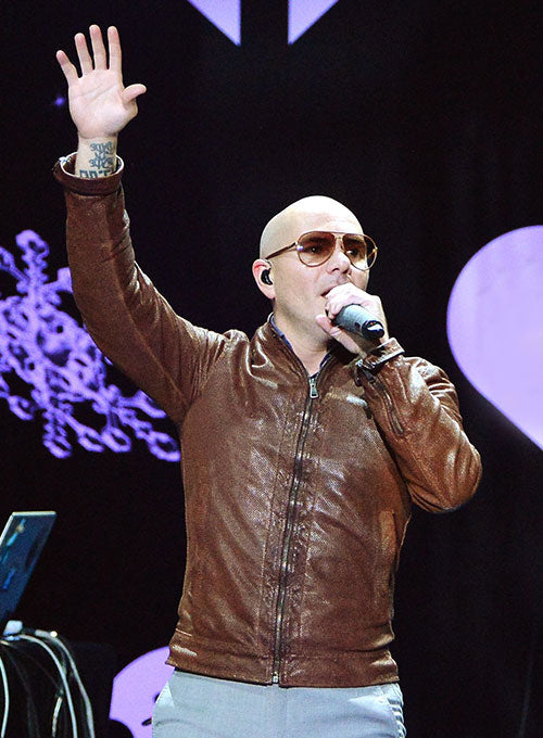 Pitbull Black Leather Jacket – Pitbull wearing the look, photo 2