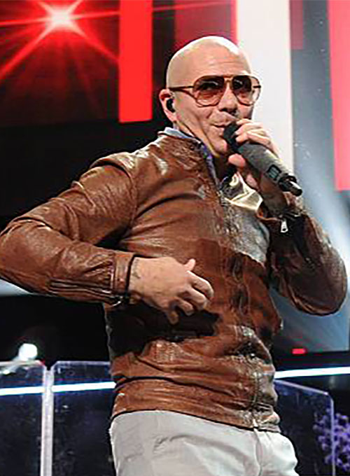 Pitbull Black Leather Jacket – Pitbull wearing the look, photo 3