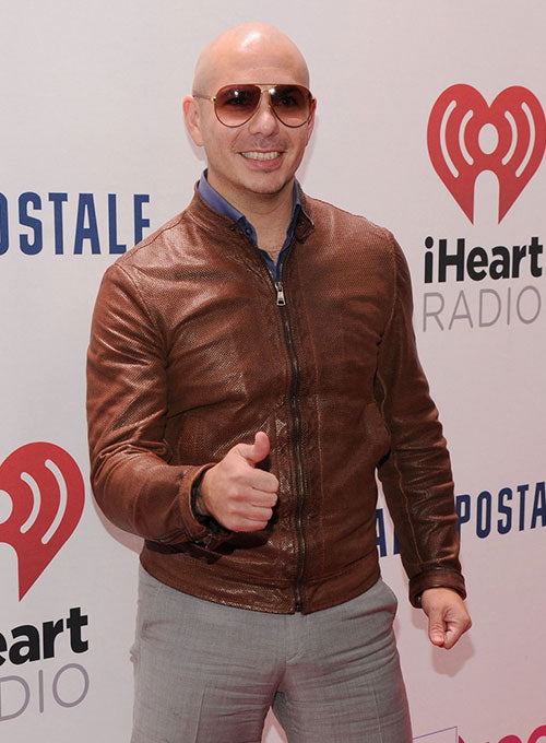Pitbull Black Leather Jacket – Pitbull wearing the look, photo 4