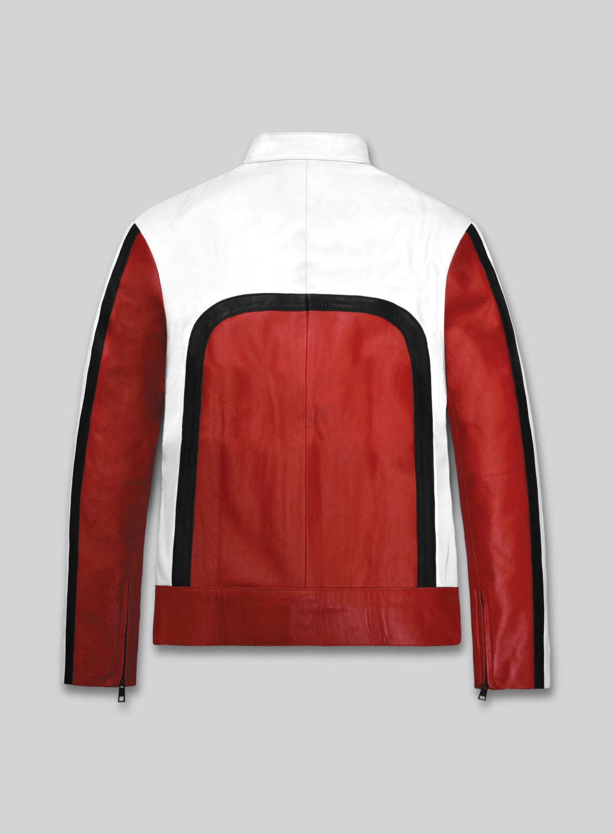 Rami Malek Bohemian Rhapsody Red & White Leather Jacket – back view