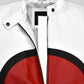 Rami Malek Bohemian Rhapsody Red & White Leather Jacket – close-up detail of leather and stitching