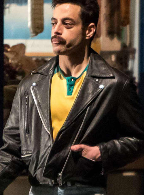 Rami Malek Black Leather Jacket – Rami Malek wearing the look, photo 2