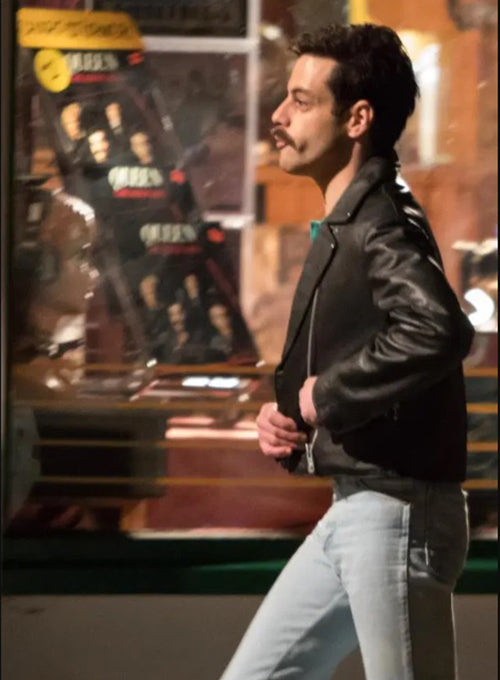 Rami Malek Black Leather Jacket – Rami Malek wearing the look, photo 3