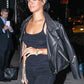 Rihanna Black Biker Leather Jacket – front view