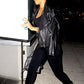Rihanna Black Biker Leather Jacket – close-up and worn views