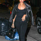 Rihanna Black Biker Leather Jacket – close-up and worn views