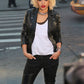 Rita Ora Black Leather Jacket – front view