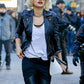 Rita Ora Black Leather Jacket – close-up and worn views