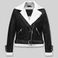 Rita Ora Black Biker Leather Jacket Style 2 – front view