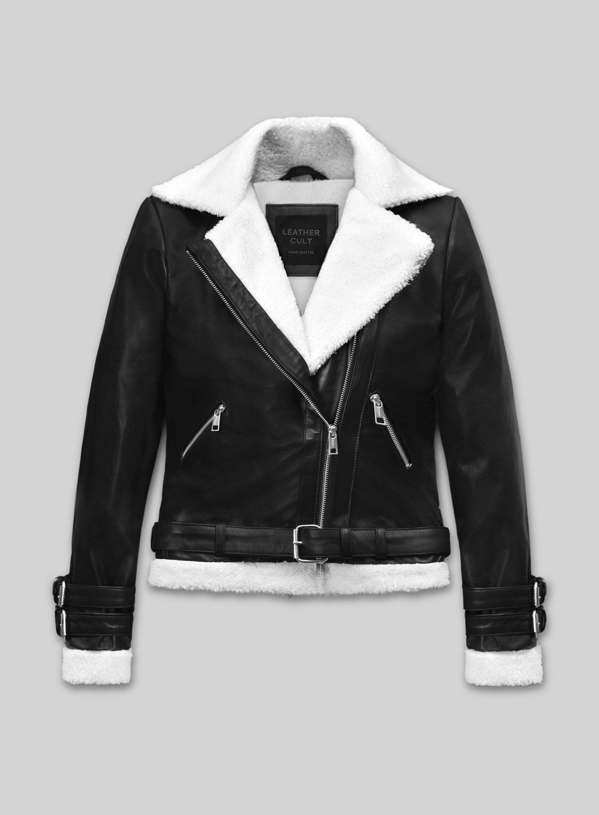 Rita Ora Black Biker Leather Jacket Style 2 – front view