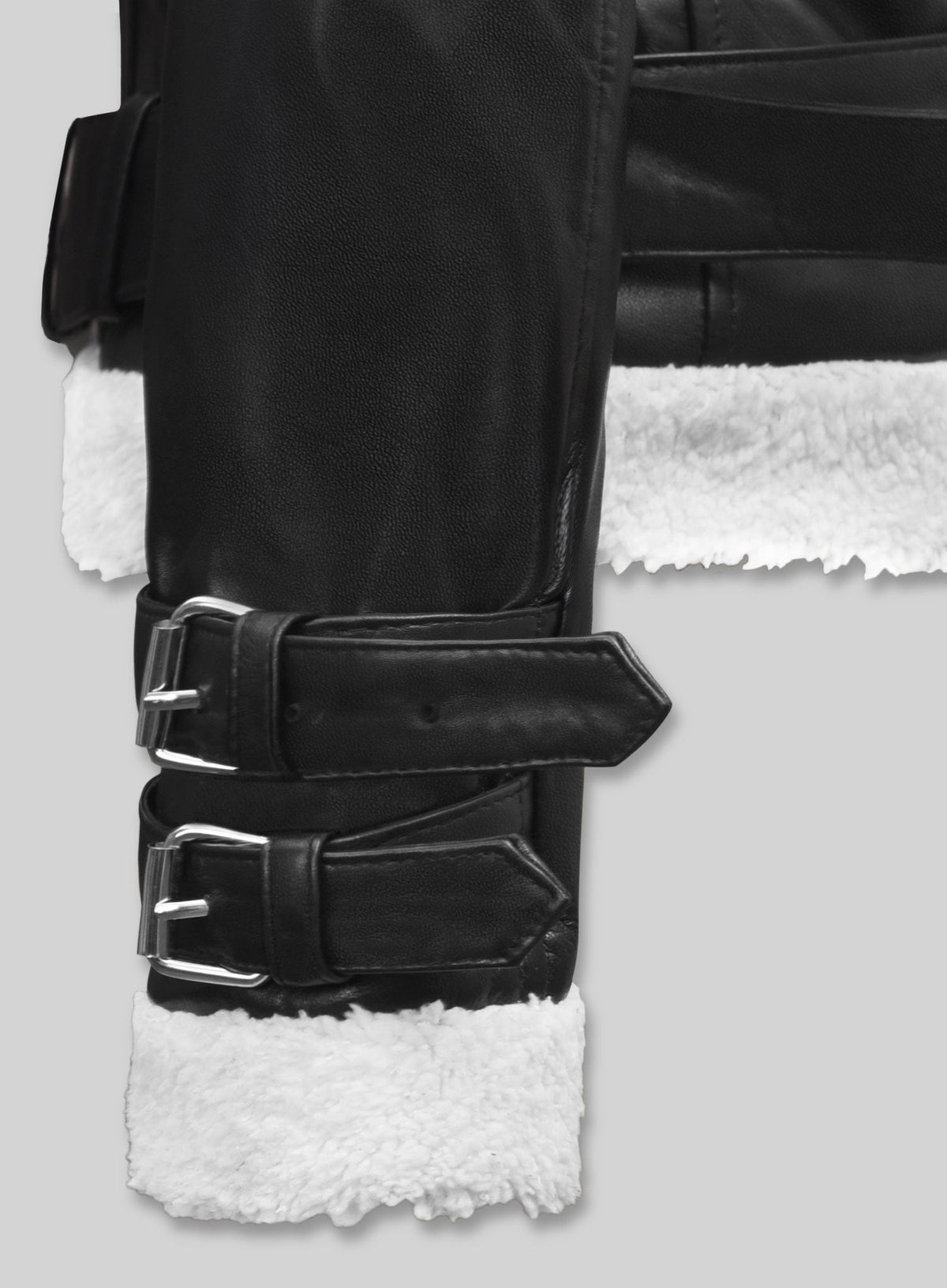 Rita Ora Black Biker Leather Jacket Style 2 – close-up and worn views