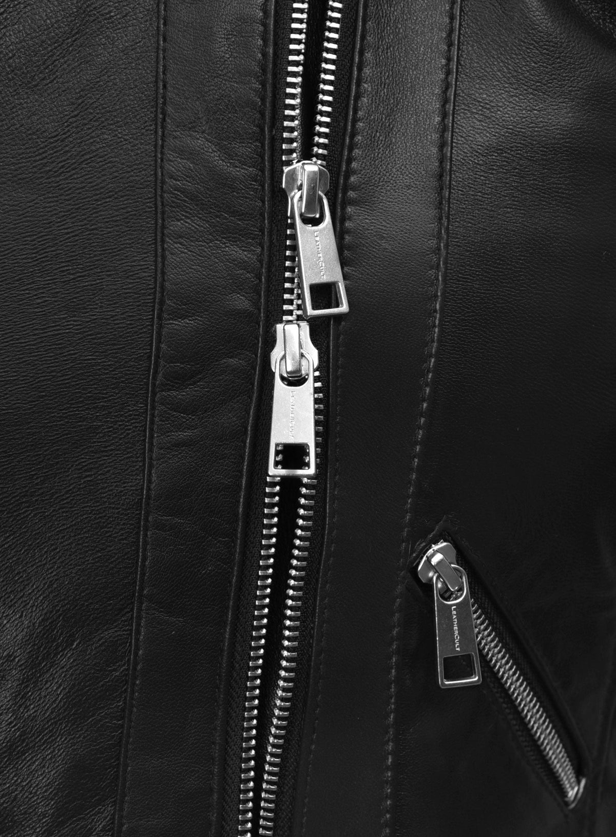 Rita Ora Black Biker Leather Jacket Style 2 – close-up and worn views