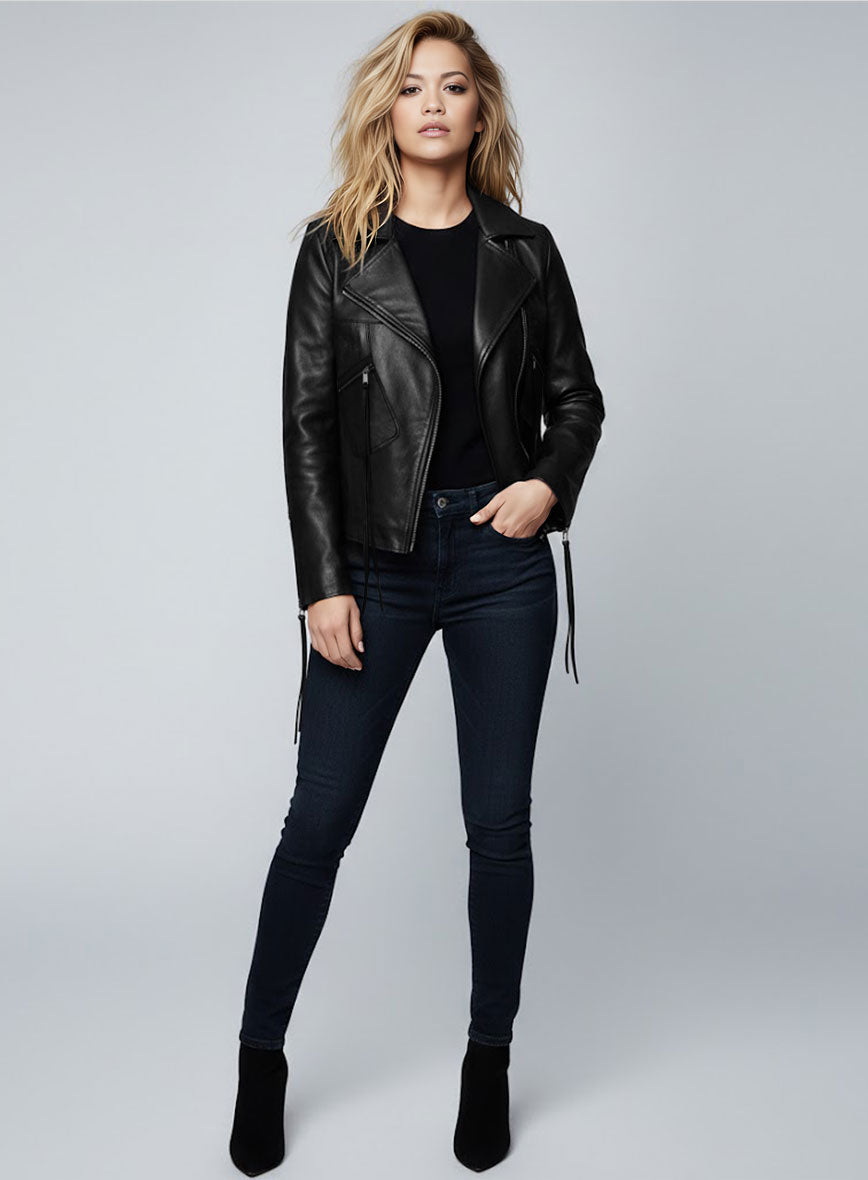 Rita Ora Black Biker Leather Jacket – alternate view