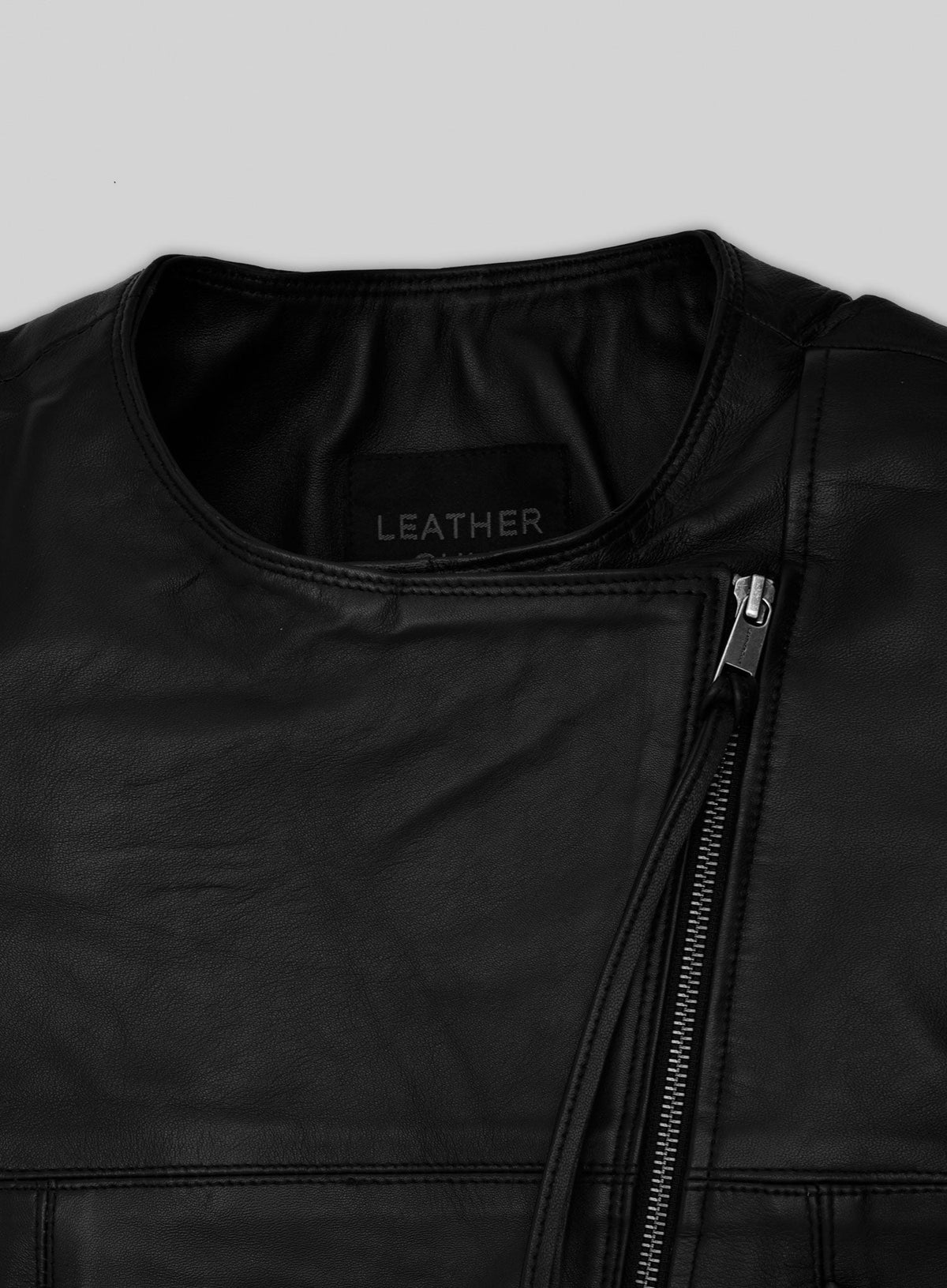 Rita Ora Black Biker Leather Jacket – close-up and worn views