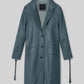 Rita Ora Black Leather Long Coat – front view