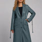Rita Ora Black Leather Long Coat – close-up and worn views