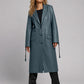 Rita Ora Black Leather Long Coat – full product view