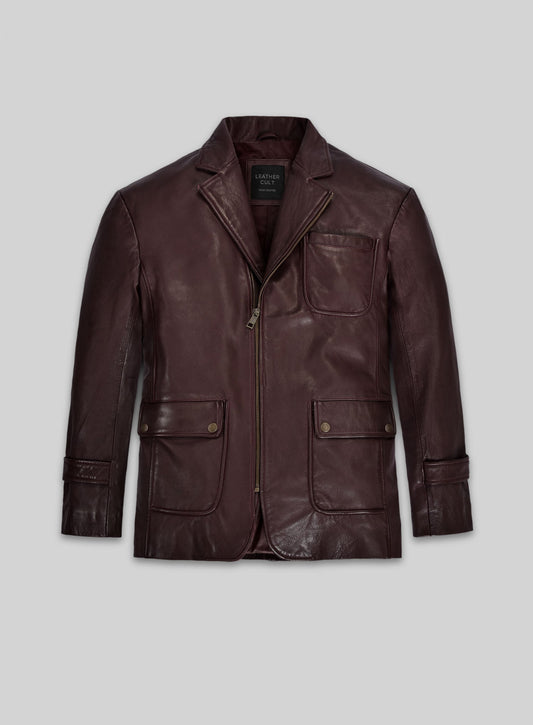 Robert Downey Jr. Rome Dark Brown Leather Blazer – front view