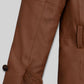 Robert Downey Jr. Singing Detective Brown Leather Blazer in cognac brown – close-up detail of leather and stitching