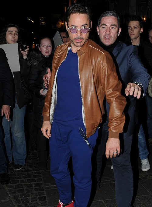 Robert Downey Jr. Black Leather Jacket Style 2 – Robert Downey Jr. wearing the look, photo 2