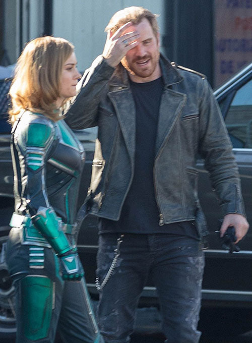Robert Kazinsky Captain Marvel Black Leather Jacket – Robert Kazinsky wearing the look, photo 2