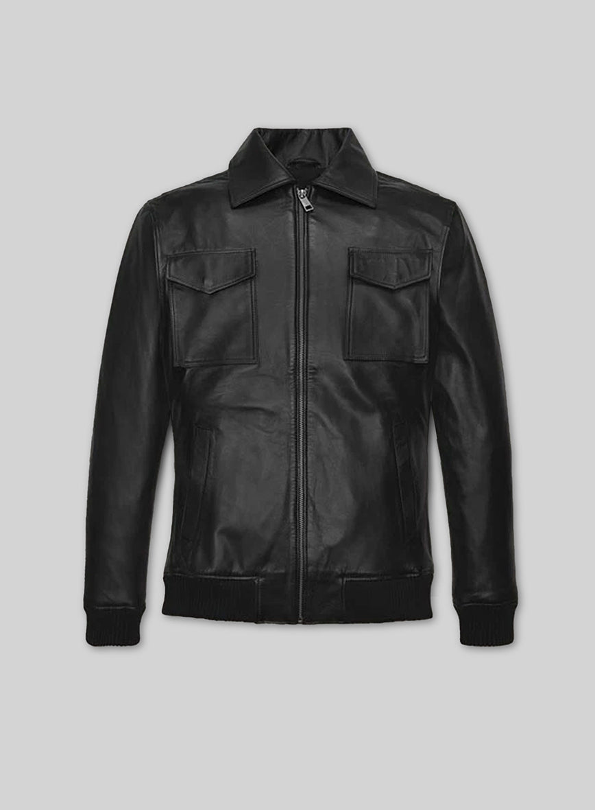 Robert Pattinson 2020 Paris Fashion Show Black Leather Jacket – front view