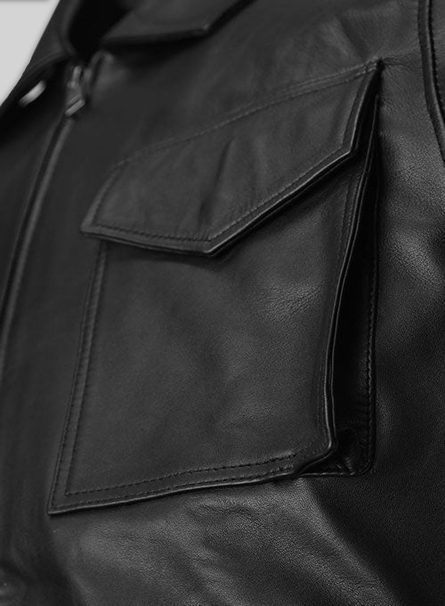 Robert Pattinson 2020 Paris Fashion Show Black Leather Jacket – close-up and worn views