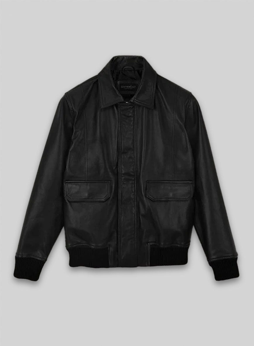 Robert Pattinson Black Bomber Leather Jacket – front view