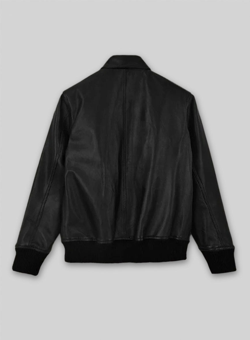 Robert Pattinson Black Bomber Leather Jacket – back view