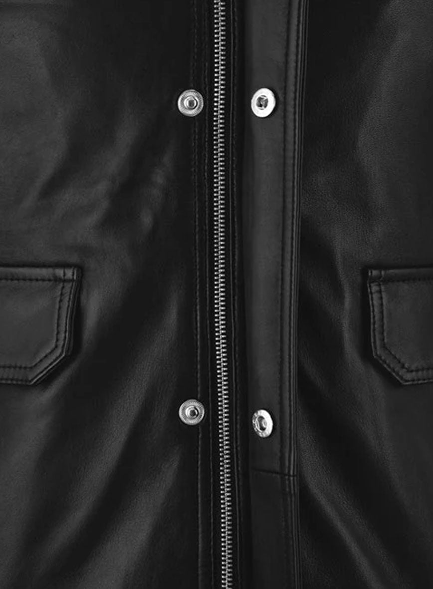 Robert Pattinson Black Bomber Leather Jacket – full product view