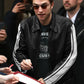 Robert Pattinson Damsel Black Striped Leather Jacket – worn look