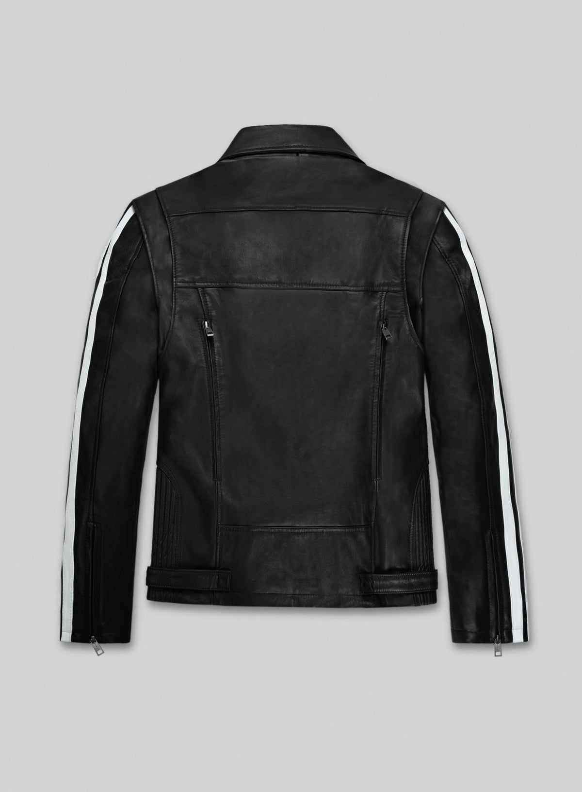 Robert Pattinson Damsel Black Striped Leather Jacket – back view