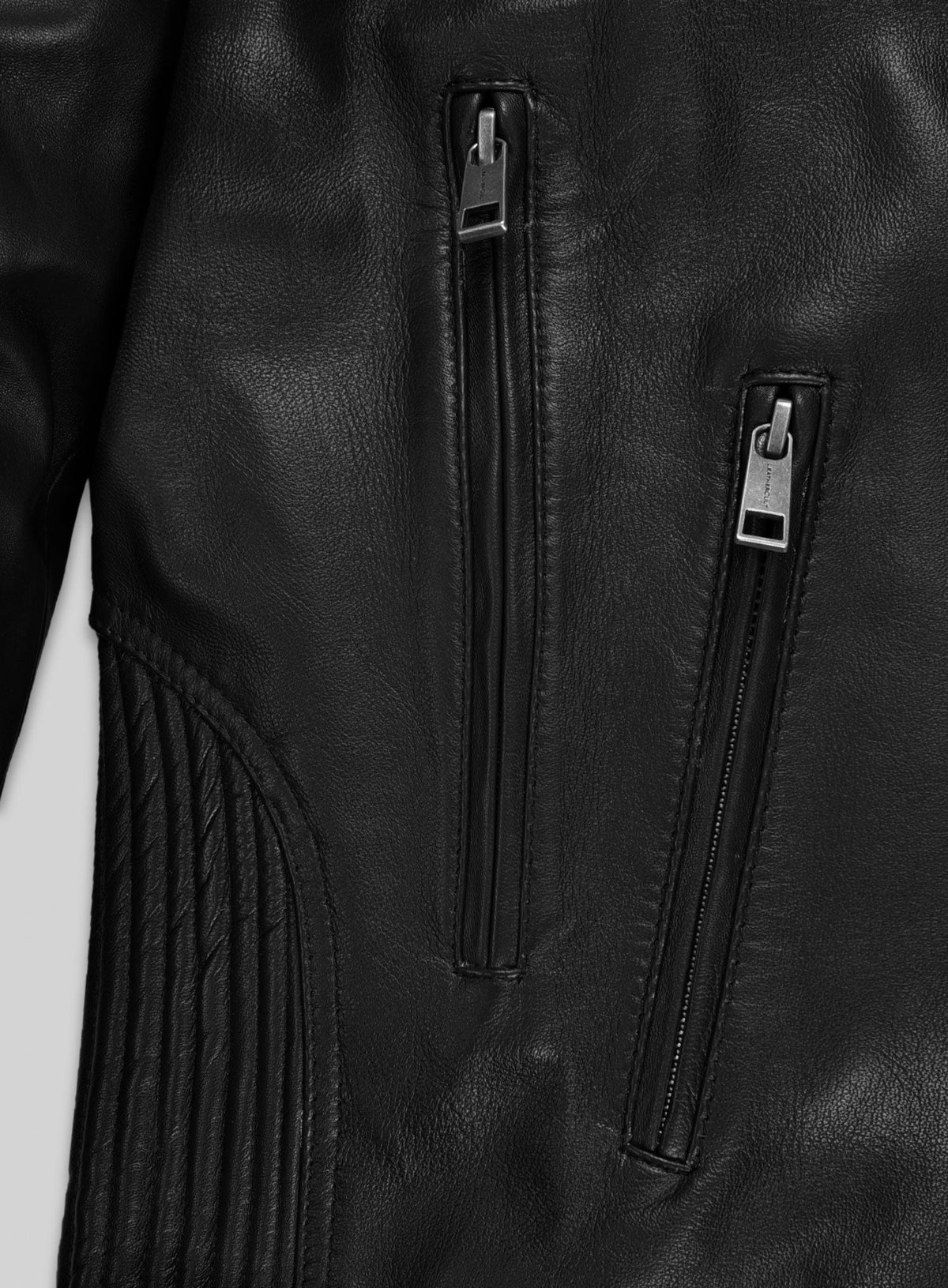 Robert Pattinson Damsel Black Striped Leather Jacket – full product view