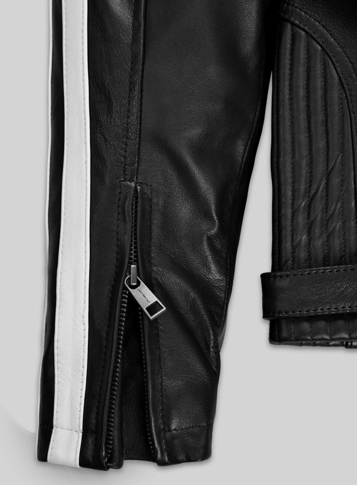 Robert Pattinson Damsel Black Striped Leather Jacket – full product view