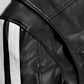 Robert Pattinson Damsel Black Striped Leather Jacket – close-up detail of leather and stitching