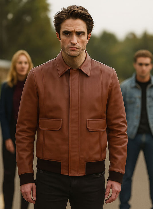 Robert Pattinson Black Leather Jacket – alternate view