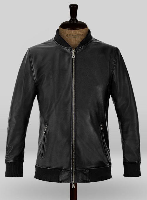 Roger Federer Black Bomber Leather Jacket – front view