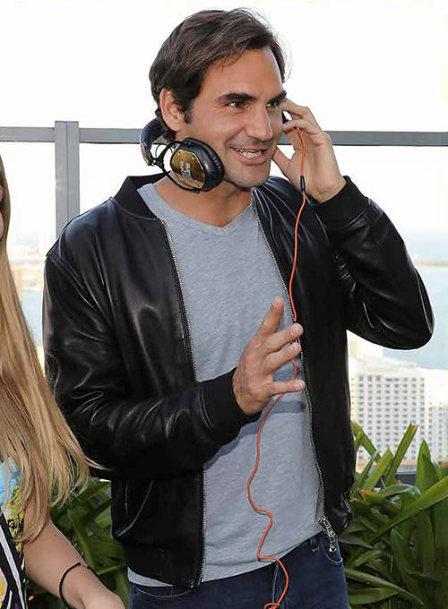Roger Federer Black Bomber Leather Jacket – alternate view