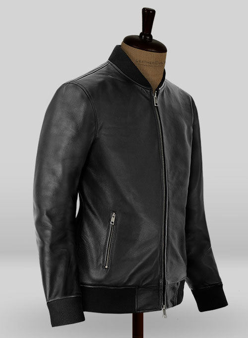 Roger Federer Black Bomber Leather Jacket – full product view