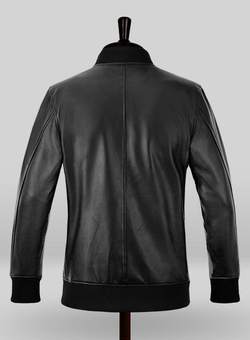 Roger Federer Black Bomber Leather Jacket – full product view