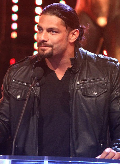 Roman Reigns Slammy Award Superstar Of The Year Black Leather Jacket – Roman Reigns celebrity photo in Slammy Award Superstar Of The Year