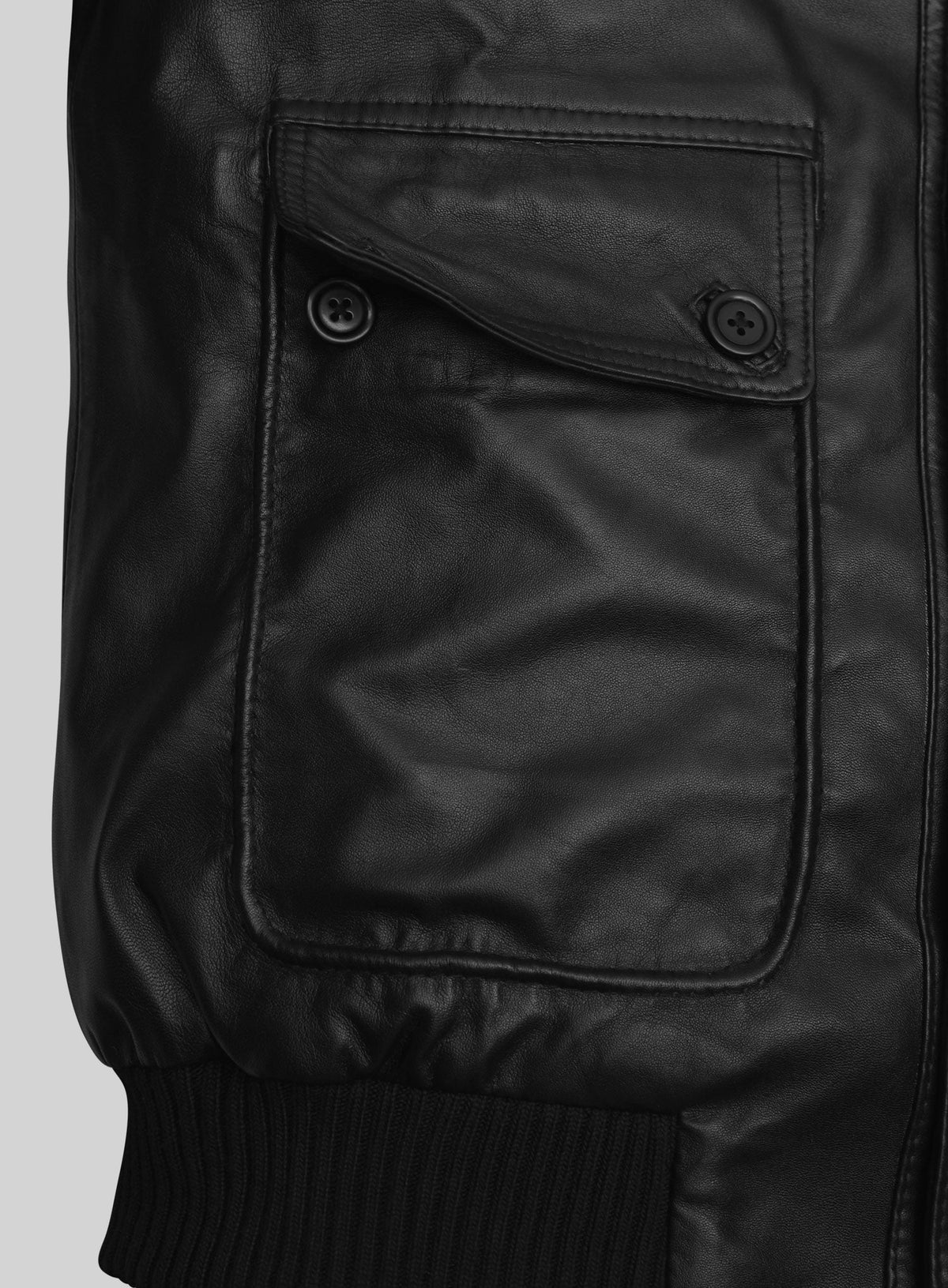 Ryan Reynolds Wolverine Premiere Black Bomber Leather Jacket – close-up detail of leather and stitching