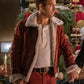 Ryan Reynolds Spirited Red Shearling Leather Jacket – close-up detail of leather and stitching