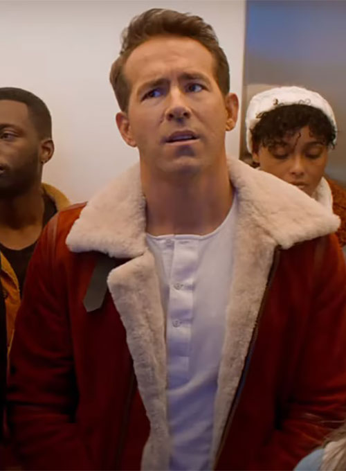 Ryan Reynolds Spirited Red Shearling Leather Jacket – worn look