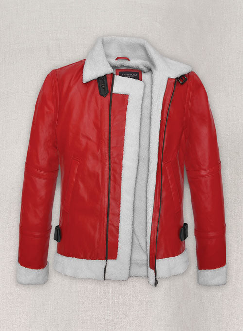 Ryan Reynolds Spirited Red Shearling Leather Jacket – full product view